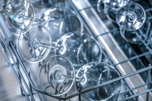 Clean glasses in a soft water dishwasher